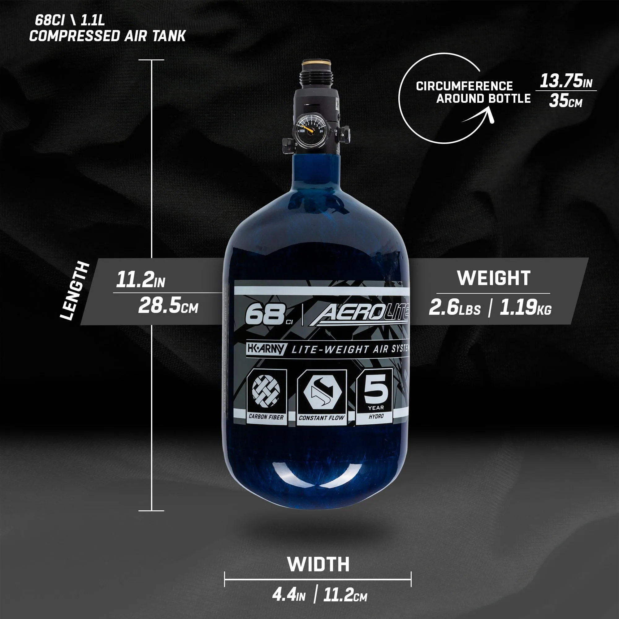 AeroLite Carbon Fiber Tank - 68ci / 4500psi  - Blue