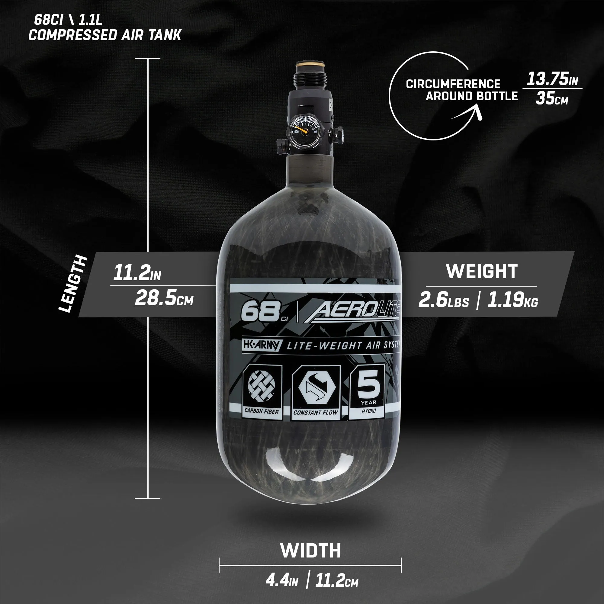 AeroLite Carbon Fiber Tank - 68ci / 4500psi  - Smoke