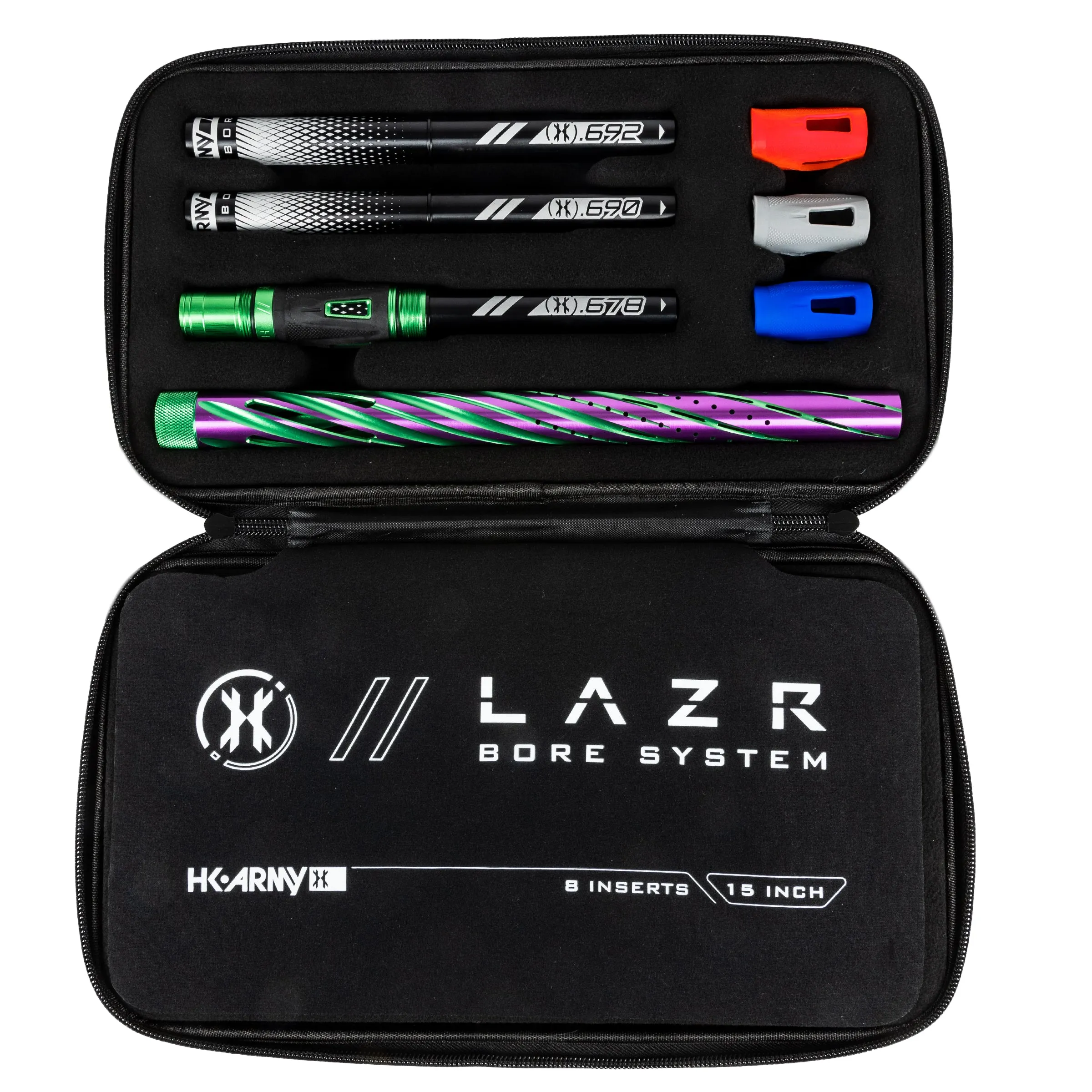 LAZR Elite Orbit Barrel Kit - 15 Green/Purple Black Inserts - Cocker Threads