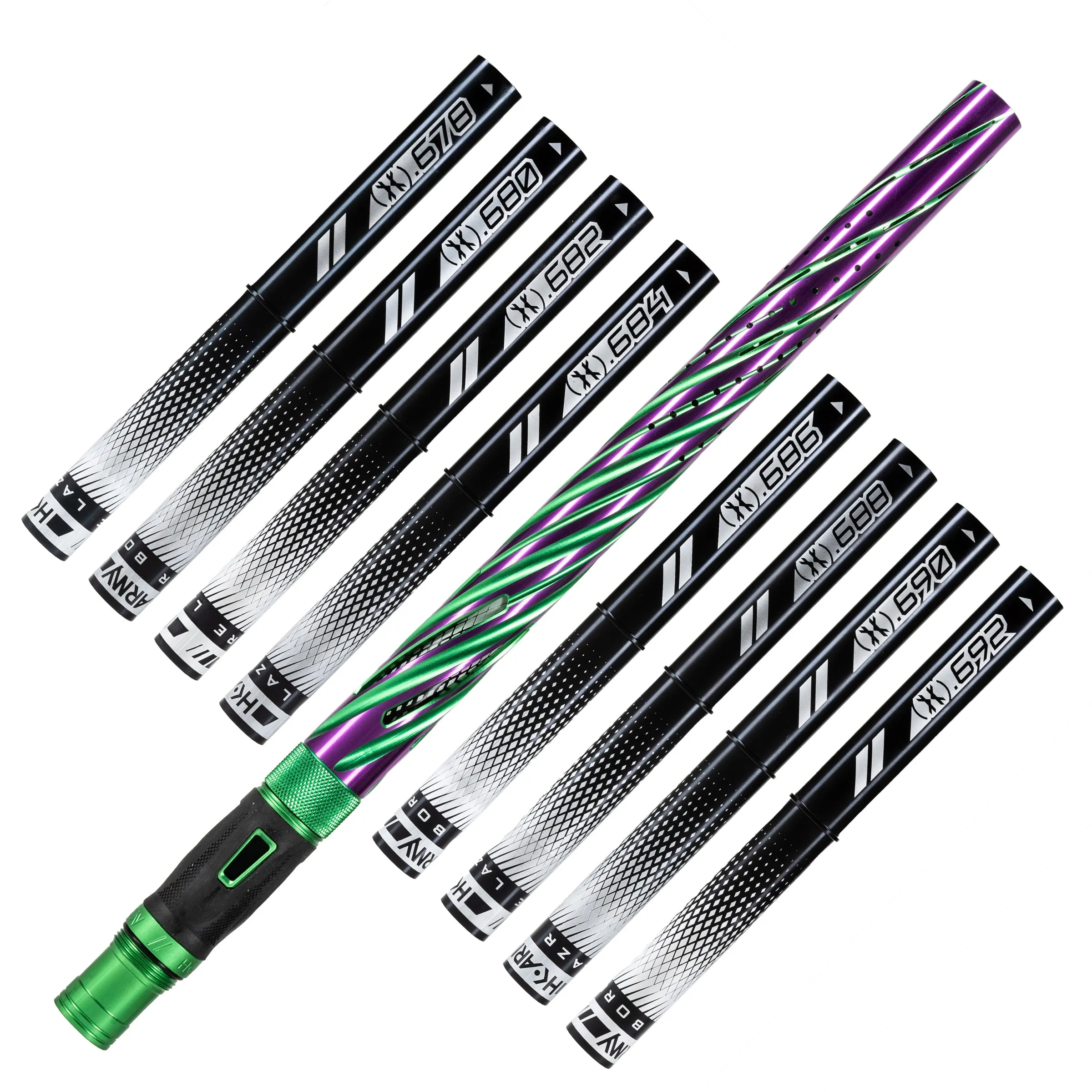 LAZR Elite Orbit Barrel Kit - 15 Green/Purple Black Inserts - Cocker Threads