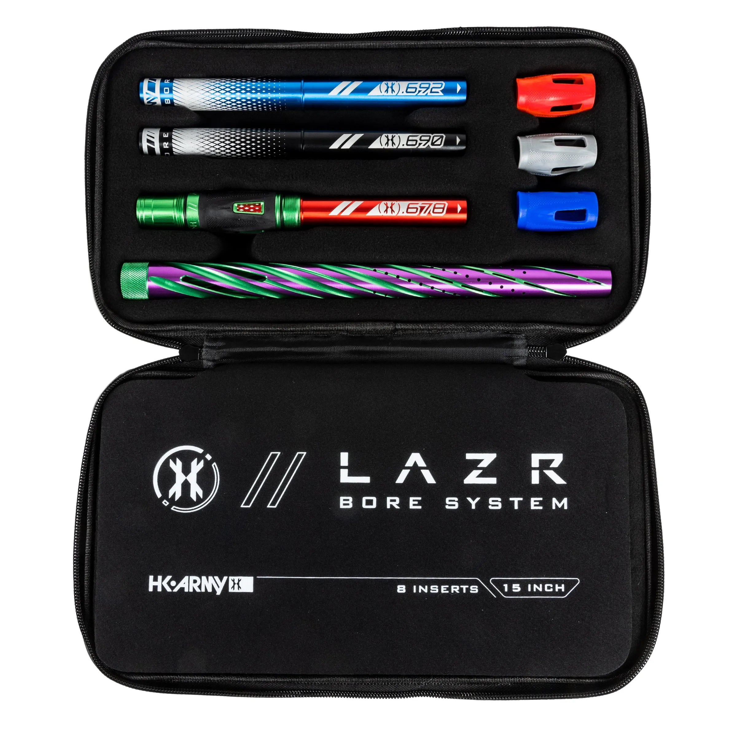 LAZR Elite Orbit Barrel Kit - 15 Green/Purple Colored Inserts - Cocker Threads